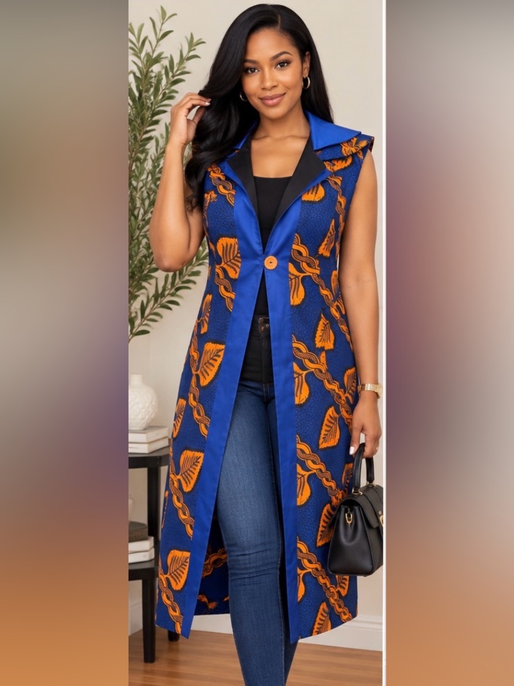 Beautiful African Ankara print sleeveless long vest/duster